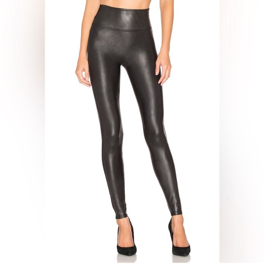 SPANX Black Faux Leather Leggings Women’s Size XL EUC